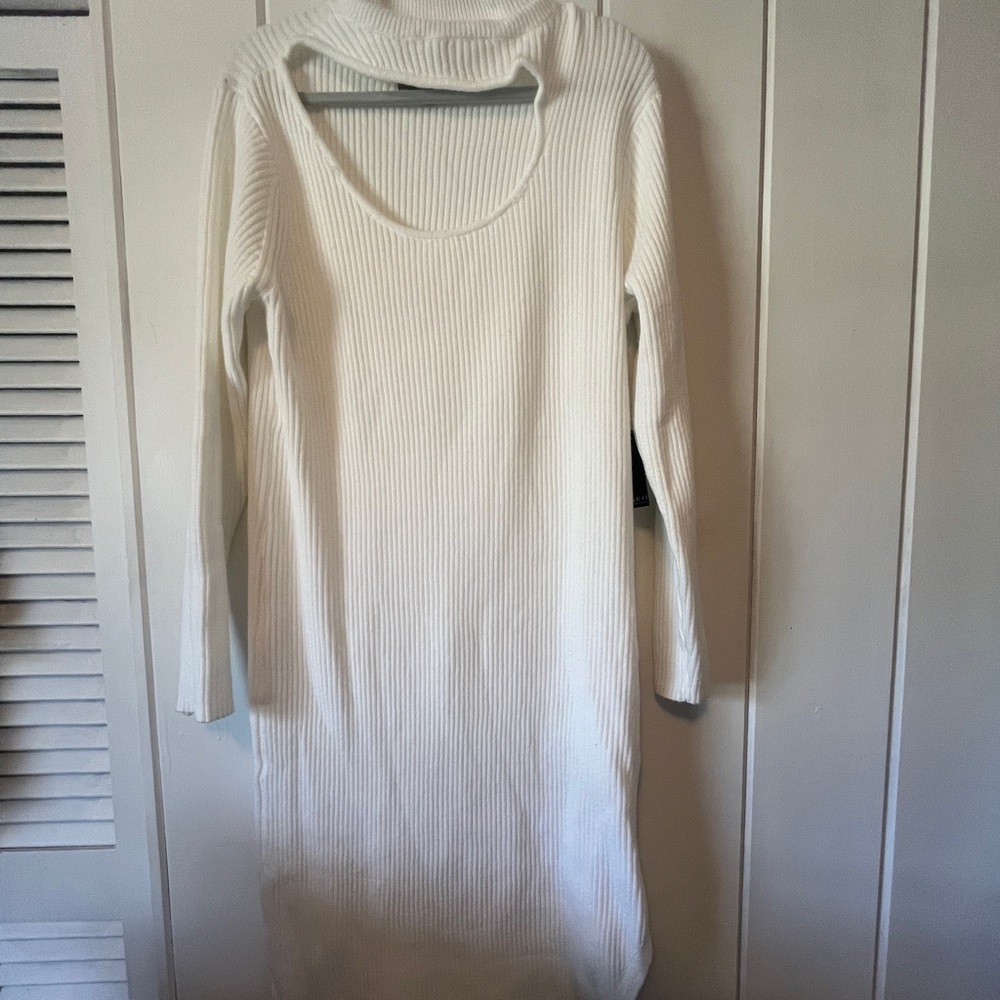 Eloquii Cream Long Sleeve Ribbed Dress